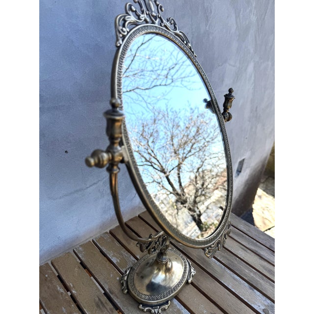 Gold Vintage Hollywood Regency Rococo Revival Brass Vanity Mirror, 1960s For Sale - Image 8 of 9