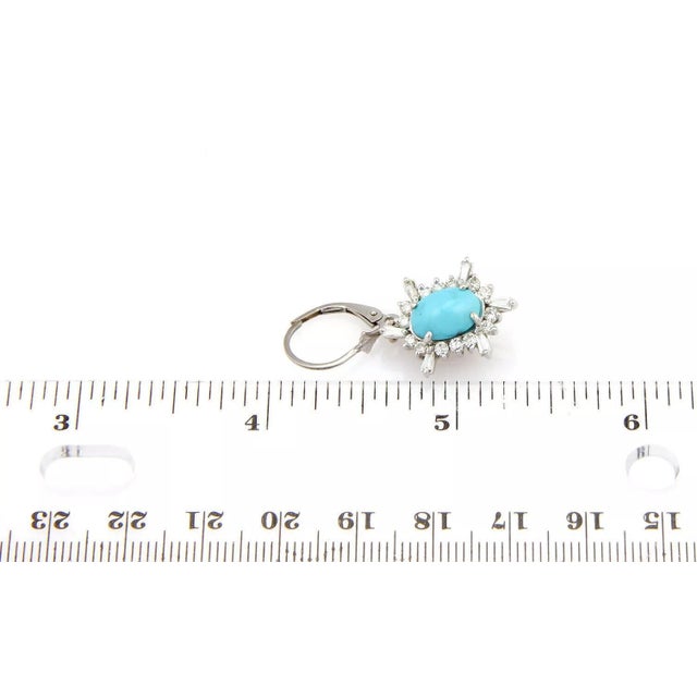 Late 20th Century Turquoise Diamond 14k White Gold Hook Dangle Earrings, 2 Pieces For Sale - Image 5 of 5