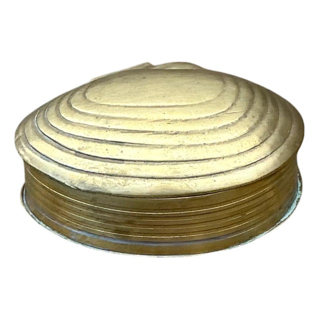 Vintage Clamshell Brass Trinket Box For Sale