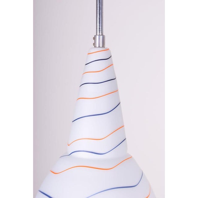 Mid-Century Czech Chromed Steel and Milk Glass Pendant Light, 1960s For Sale - Image 4 of 12