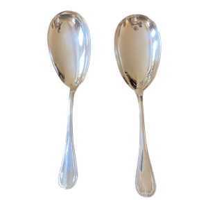 1980s Christofle Pair of Large Silver Plated Serving Ladles "Malmaison" Collection