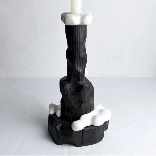 Reclaimed Wood and Marble Candle Holder - Cumulus Candle Holder | Melting Series by Gabor Gobi For Sale - Image 4 of 9
