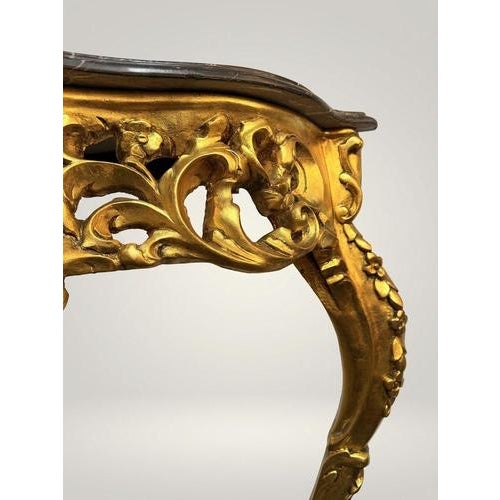 Carved Gilt Wooden Console Table with Shaped Marble Top For Sale - Image 3 of 6