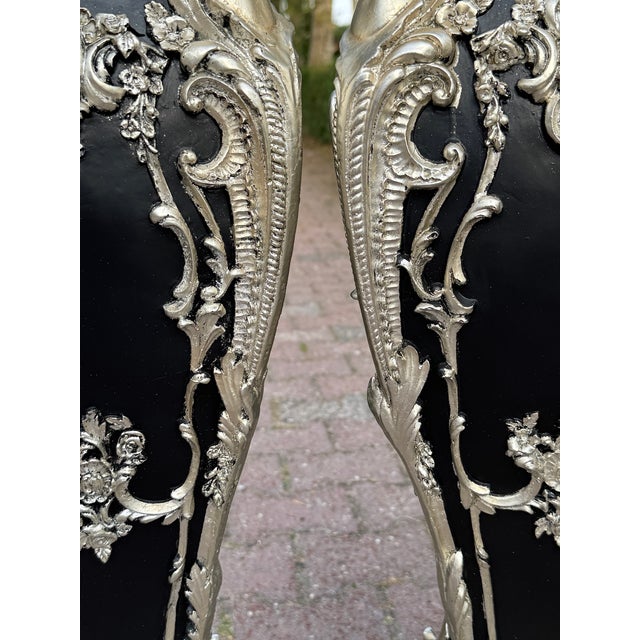 1990s Italian Baroque Black Silver Resin Pedestals 2pc- Pair For Sale - Image 6 of 18