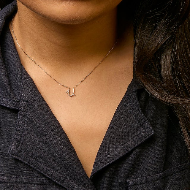 10K Yellow Gold Diamond Accent "U" Initial Script Style Pendant Necklace For Sale - Image 4 of 5