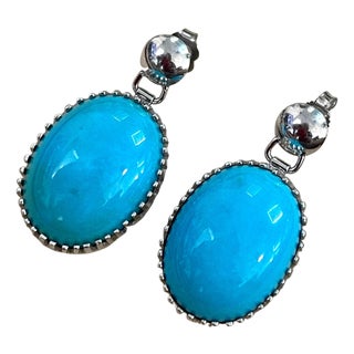 22 Carat Natural Sleeping Beauty Turquoise Cocktail Earring 18 Karat White Gold For Sale