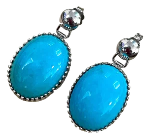 22 Carat Natural Sleeping Beauty Turquoise Cocktail Earring 18 Karat White Gold