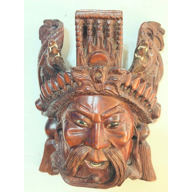 Asian Pair of Vintage Balinese Rama & Sita Hand-Carved Wood Theatrical Wall Masks For Sale - Image 3 of 15