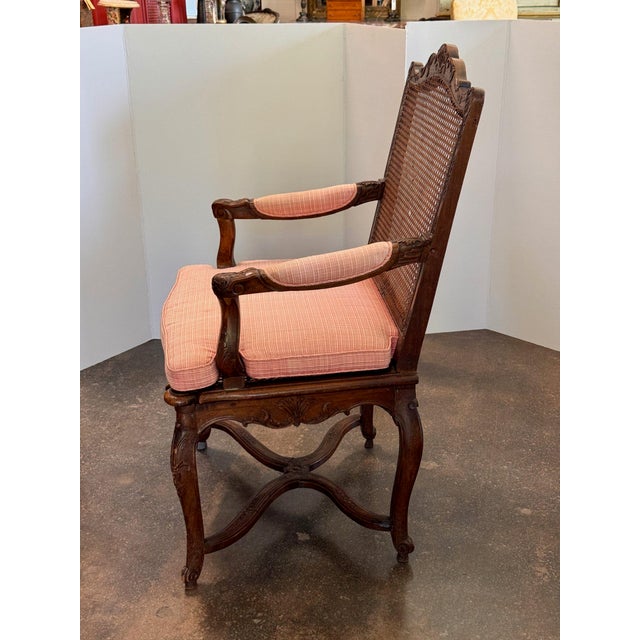 19th Century Pair of Carved French Walnut Armchairs With Caned Backs For Sale - Image 15 of 16