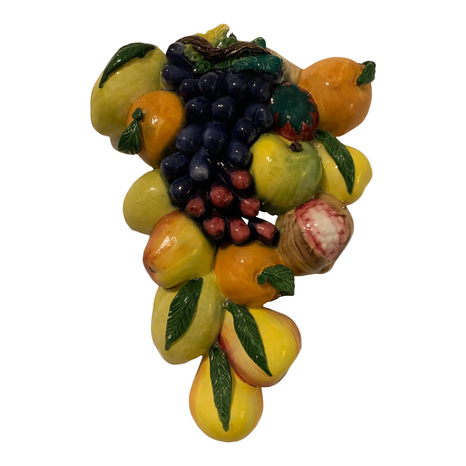 1960s Majolica Italy Ceramiche d'Arte Large Ceramic Fruit Wall Plaque