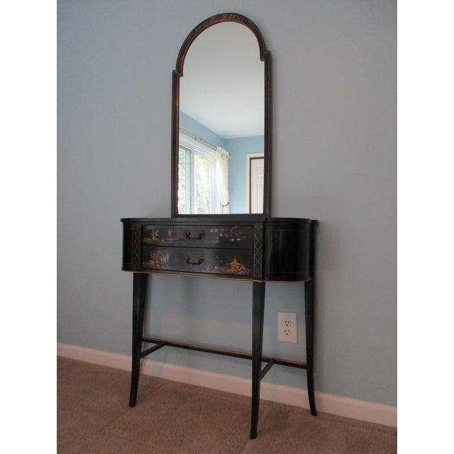 Black Lacquered Hall Cabinet And Mirror Chairish