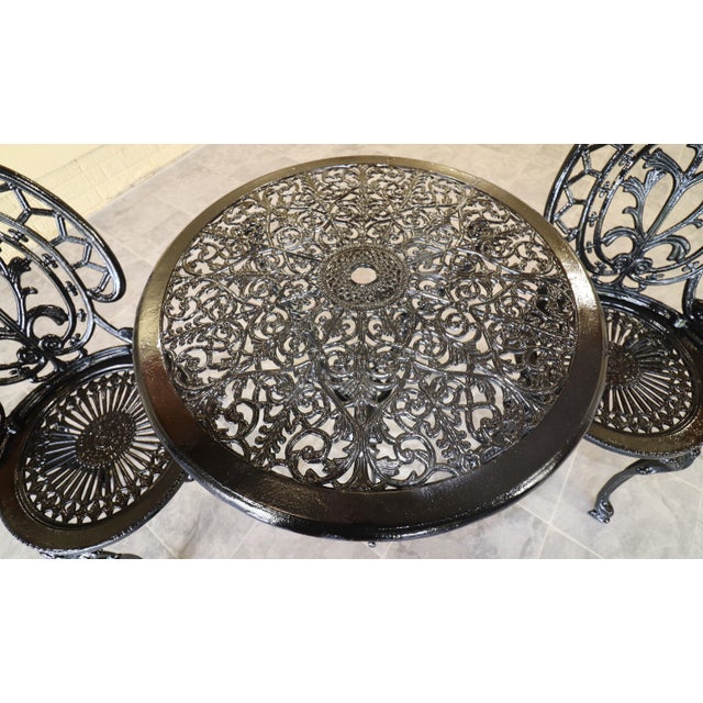 Late 20th Century Victorian Revival Iron and Aluminum Garden Bistro Set, 3 Pieces For Sale - Image 13 of 15
