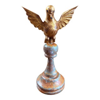 Carved Wood Bird Sculpture on Finial 8" H For Sale