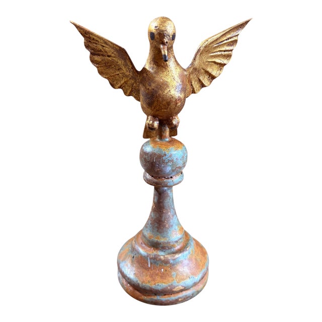 Carved Wood Bird Sculpture on Finial 8" H For Sale