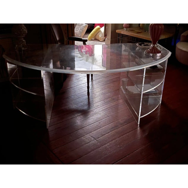 Plastic 1970s Monumental Lucite Demilune Desk For Sale - Image 7 of 11