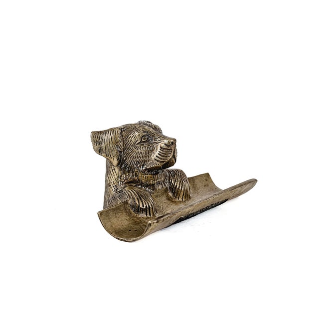 Vintage French Brass Animal Pen and/or Card Holder. It depicts a highly detailed and debated bear or dog emerging from the...