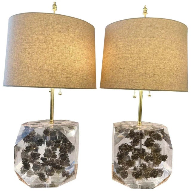 Lucite Layered Hexagonal Block Lamps by Freda Koblick - A Pair For Sale - Image 11 of 11