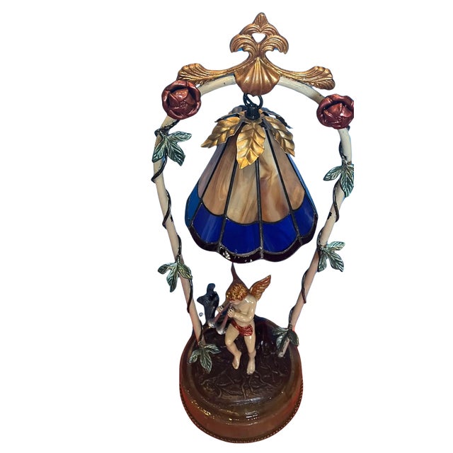 Metal Cherub Playing the Flute Tole Table Lamp For Sale - Image 7 of 12