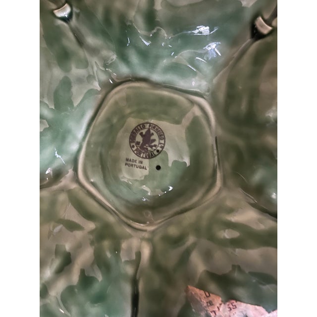 Bordallo Pinheiro Vintage Bordallo Pinheiro Cabbage Leaf Chip Dip Serving Dish Bowl Plate Entertaining For Sale - Image 4 of 6