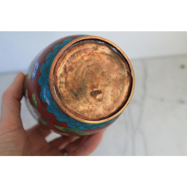 Set of Two Chinese Copper Enamel Cloisonné Floral Vases For Sale - Image 11 of 11