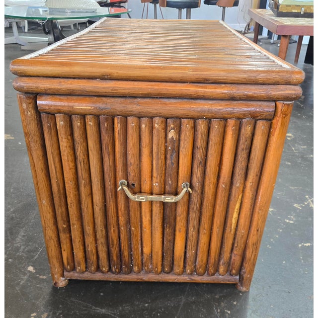 VIntage Rattan Storage Trunk W/ Brass Accents For Sale - Image 4 of 12
