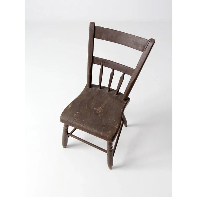 Farmhouse Antique Plank Seat Farmhouse Chair For Sale - Image 3 of 10