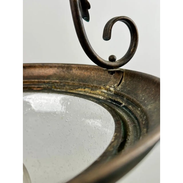 French Regency Style Bell Jar Pendant With Seeded Glass and Acanthus Leaf Bronze For Sale - Image 10 of 13