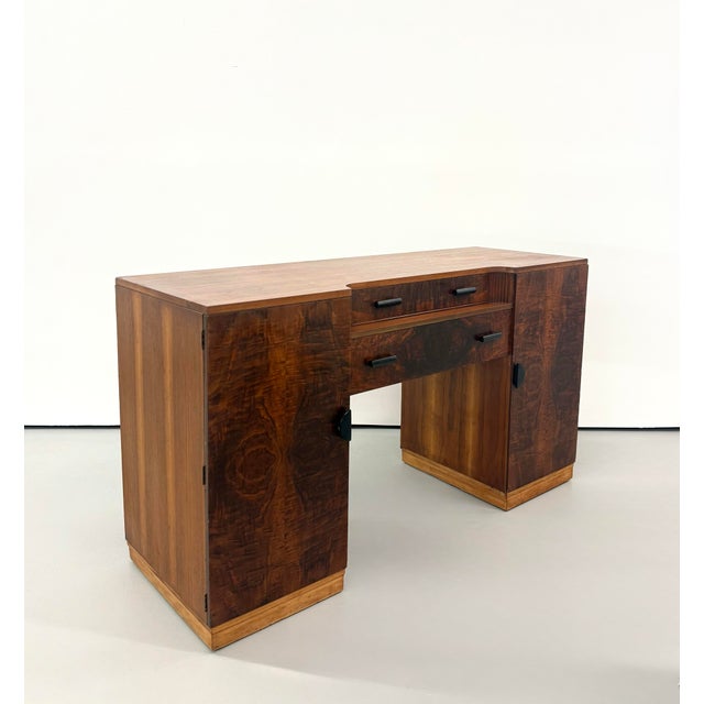 Vintage Art Deco Burl Wood Pedestal Desk For Sale - Image 4 of 8
