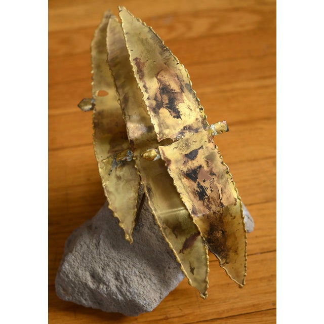 Mid Century Modern Brass Three Birds on Natural Rock Stand Sculpture For Sale - Image 9 of 11