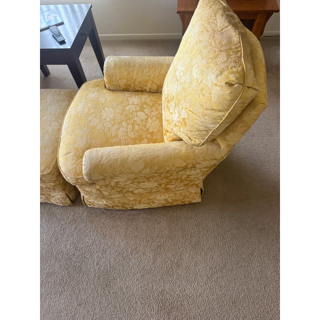 Jessica Charles Furniture Berkeley Swivel Rocker in Yellow Raw Silk Damask For Sale - Image 4 of 10