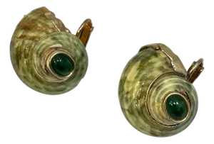 Vintage Turbo Shell Emerald Gold Earring Mother of Pearl Clip on Earring