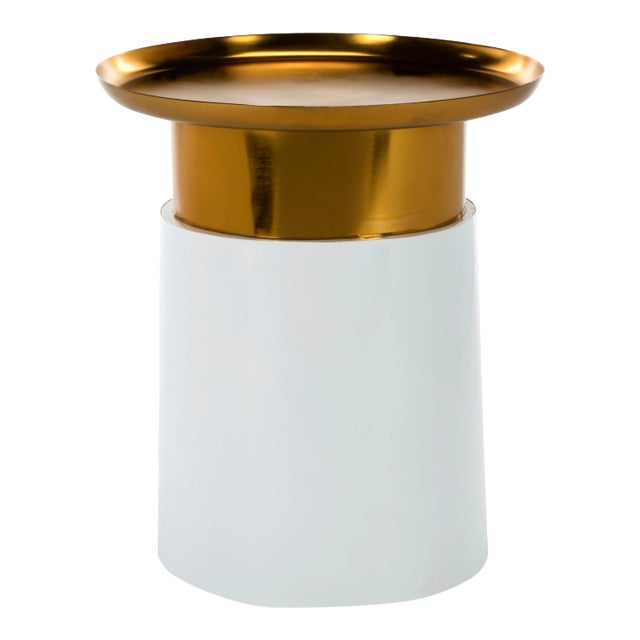 Tray Top Side Table in Gold & White For Sale