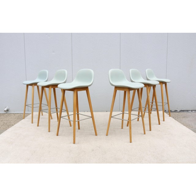 Fabulous set of 6 Fiber bar stools by Copenhagen-based design duo Iskos-Berlin for the Danish brand Muuto. These elegant...
