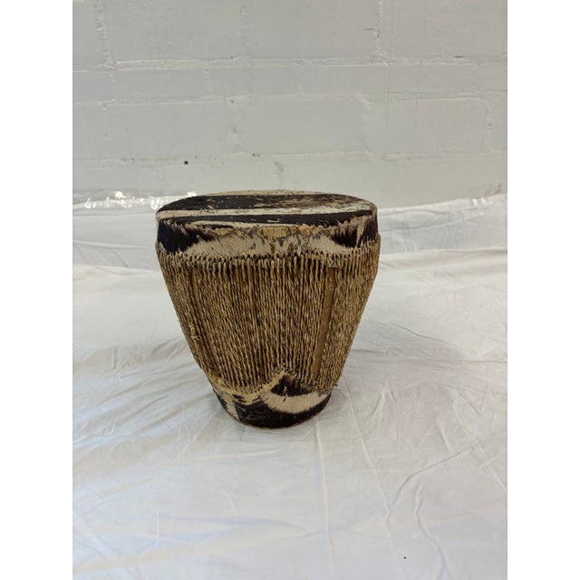 Vintage African Tribal Animal Hide Drum With Woven Fiber Body For Sale In Oklahoma City - Image 6 of 8