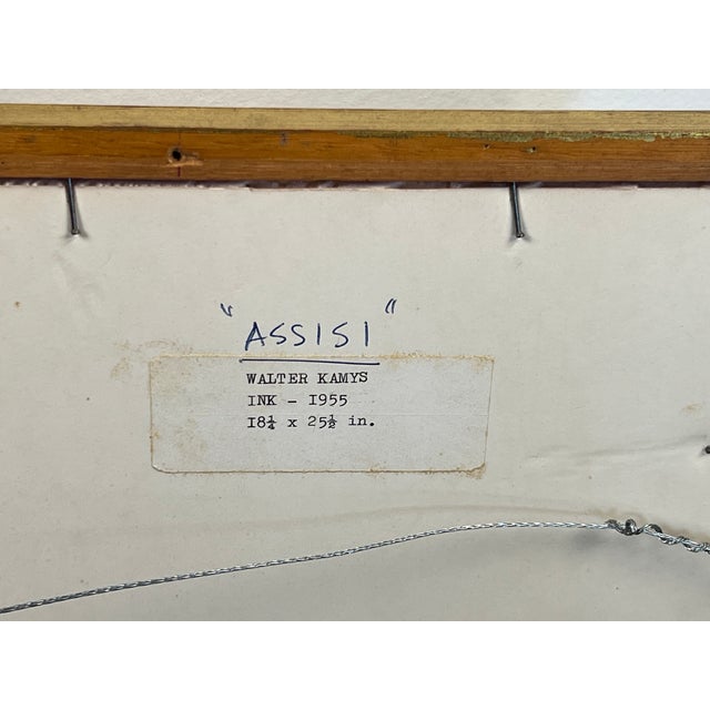 Walter Kamys “Assissi” 1955 Ink on Paper Signed Lower Right Gallery Label en Verso For Sale - Image 9 of 9