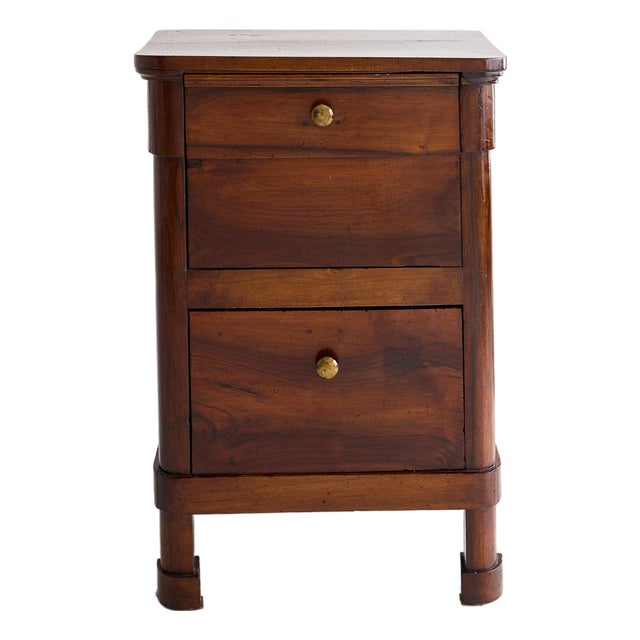 19th Century Italian Walnut Commode, Neoclassical Design, Brass Knobs For Sale