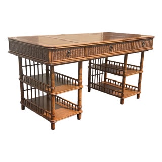 Vintage Faux Bamboo British Colonial Desk For Sale