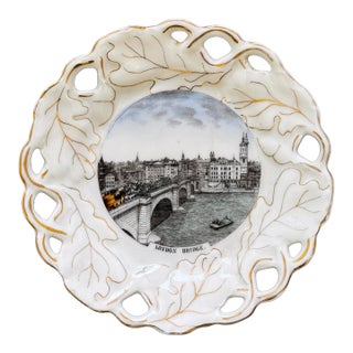 Antique Souvenir Ribbon Porcelain Plate London Bridge New London Bridge - German Ceramics For Sale