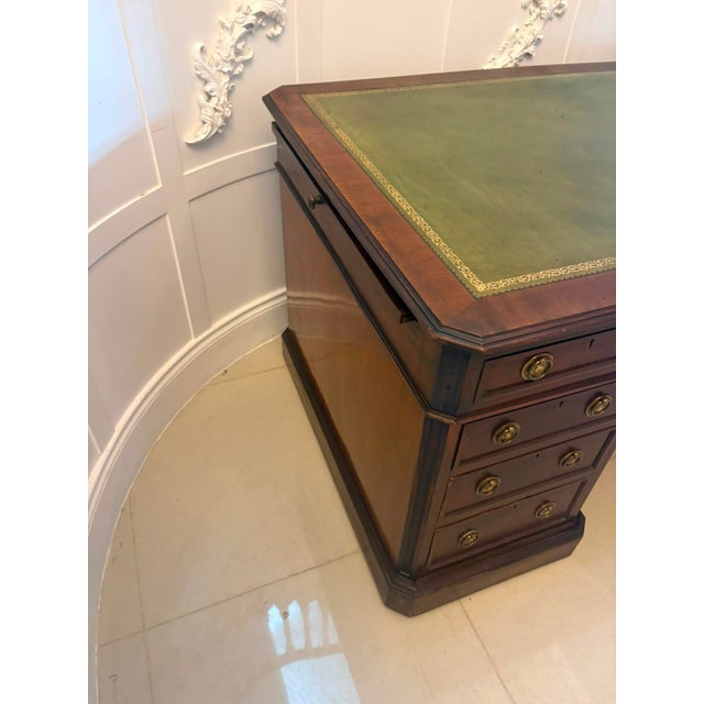 Antique Victorian Mahogany Freestanding Pedestal Kneehole Desk with Fitted Stationery Drawers and Writing Slides, 1850 For Sale - Image 11 of 18