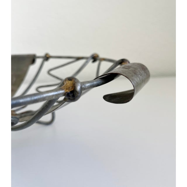 Rustic French style meats funky postmodern in this rare handmade metal basket / bowl / vessel. Made of thick steal wire,...