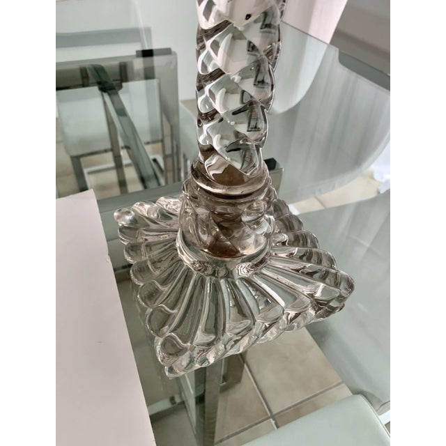 Glass 1920's Tall French Classic Crystal Columnar Swirl Pattern Table Lamps by Baccarat a - Pair For Sale - Image 7 of 17