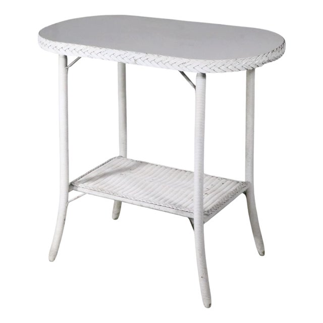 Vintage Oval White Wicker Table Att. To Lloyd Loom C 1930/50's For Sale