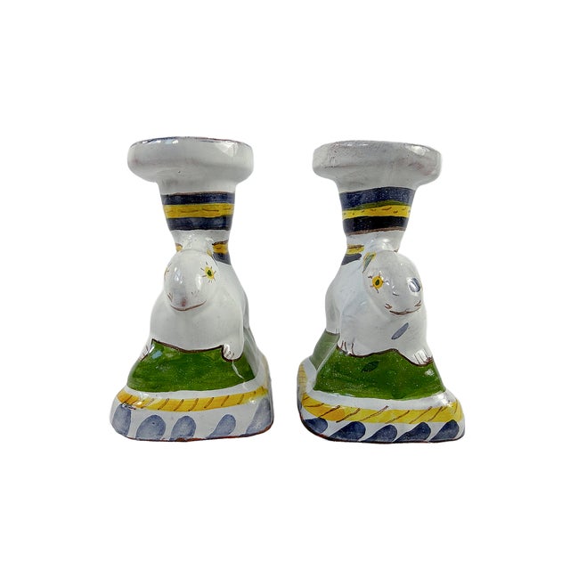 White Vintage "Faiança Portuguesa" Rabbit Candle Holders - A Pair For Sale - Image 8 of 10