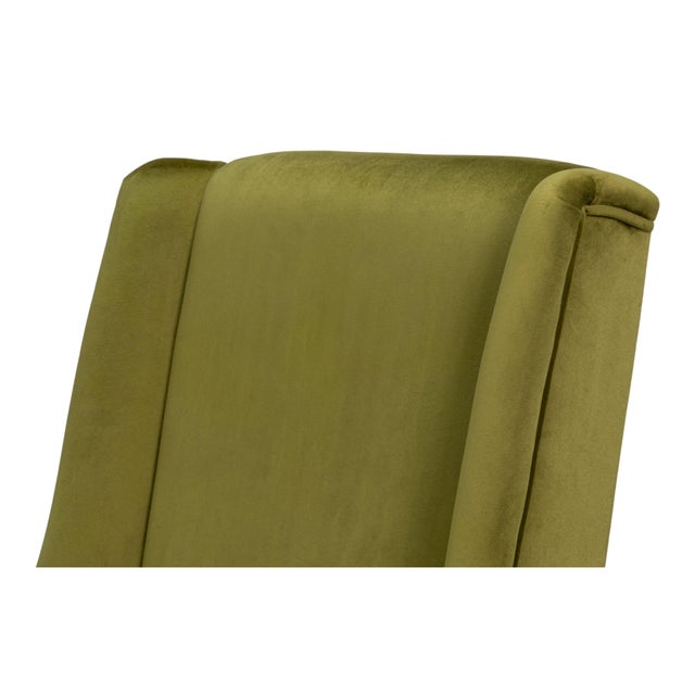 Sloped Arm Green Velvet Dining Chair in Olive, Host Chair For Sale In Raleigh - Image 6 of 11