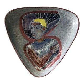 Circa 1960 Swiss Philippe Lambercy Ceramic Saint Motif Triangular Wall Plate For Sale