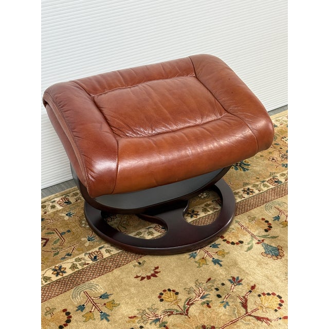 Brown Stressless Faux Leather Footstool For Sale - Image 8 of 12