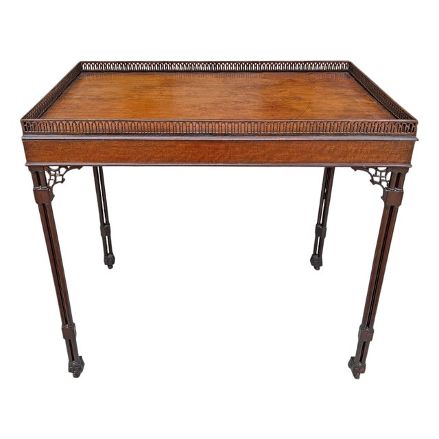 Late 19th Century English Mahogany Chinese Chippendale Silver Table For Sale