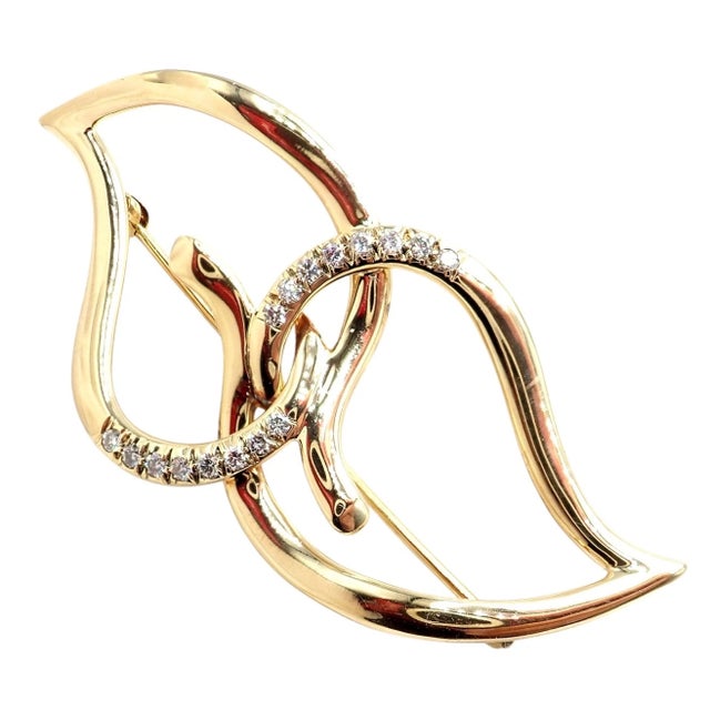 Vintage Tiffany & Co. Yellow Gold Diamond Two Leaf Double Brooch Pin For Sale In Philadelphia - Image 6 of 13