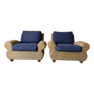 Vintage Ralph Lauren Style Coastal Woven Seagrass Club Chairs – A Pair For Sale