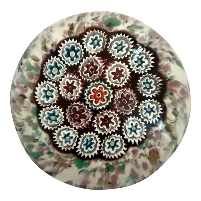 Vintage Murano Millefiori Paper Weight With Confetti Base For Sale